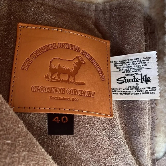 VTG ORIGINAL UNITED SHEEPLINED SUEDE LEATHER LAMB SHEEPSKIN COAT Sz40 - Picture 7 of 8